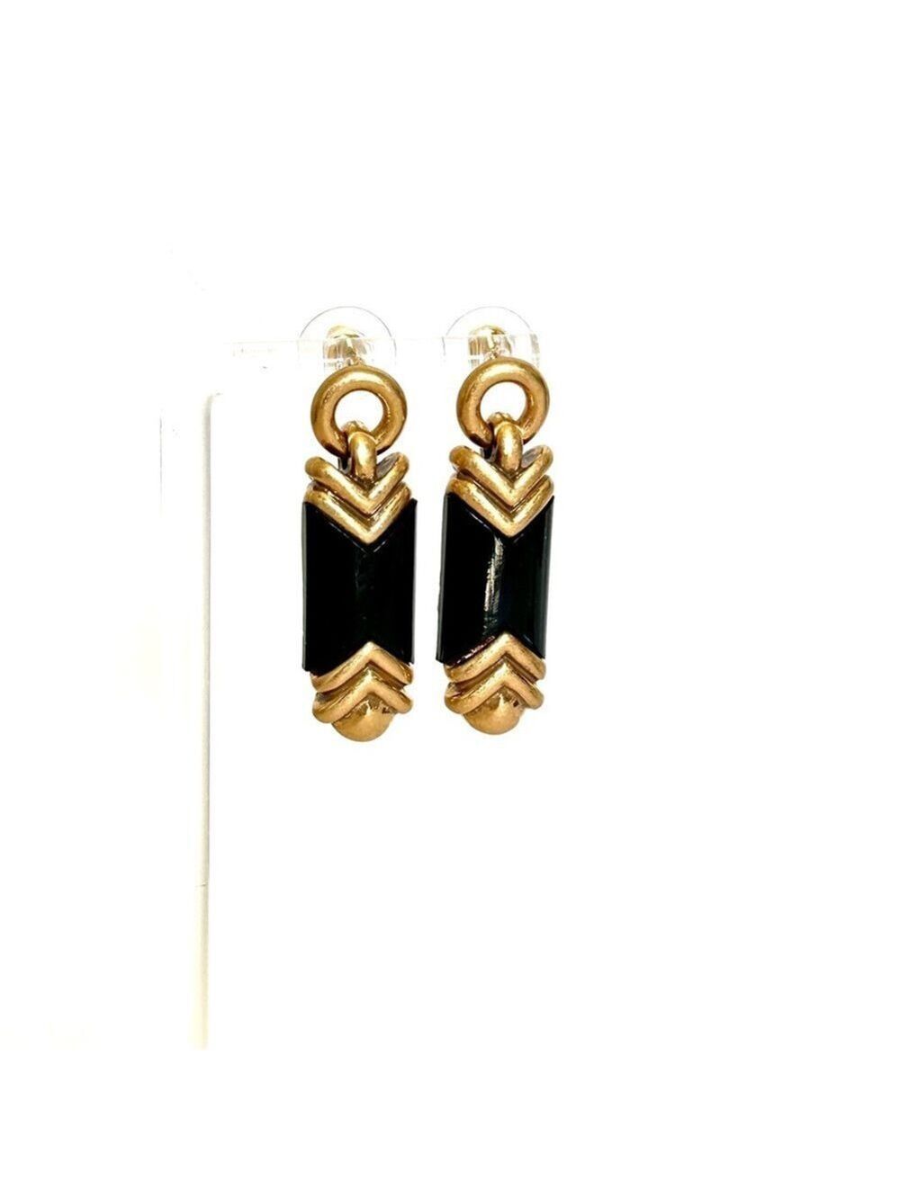Neiman Marcus Art Deco Black and Gold Earrings NWT - Picture 2 of 6